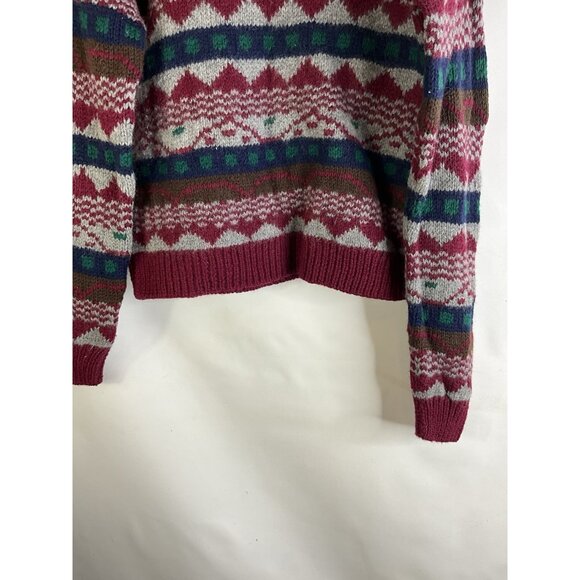 Vintage 90s Hand Knit Cowichan Wool Rainbow Fair Isle Sweater Mens Medium - Picture 3 of 7